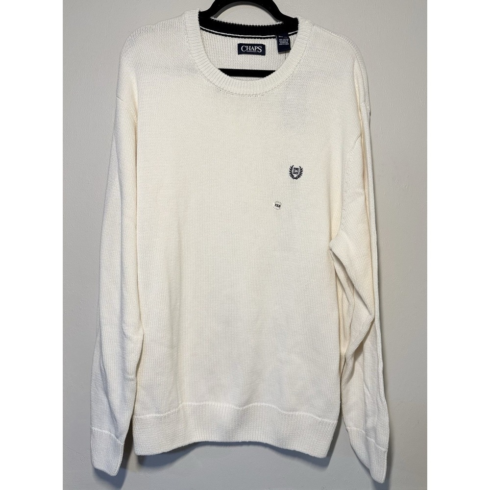 Chaps Classic Crewneck Sweater Men's Size 3XB Cream Cotton Long Sleeve NWT